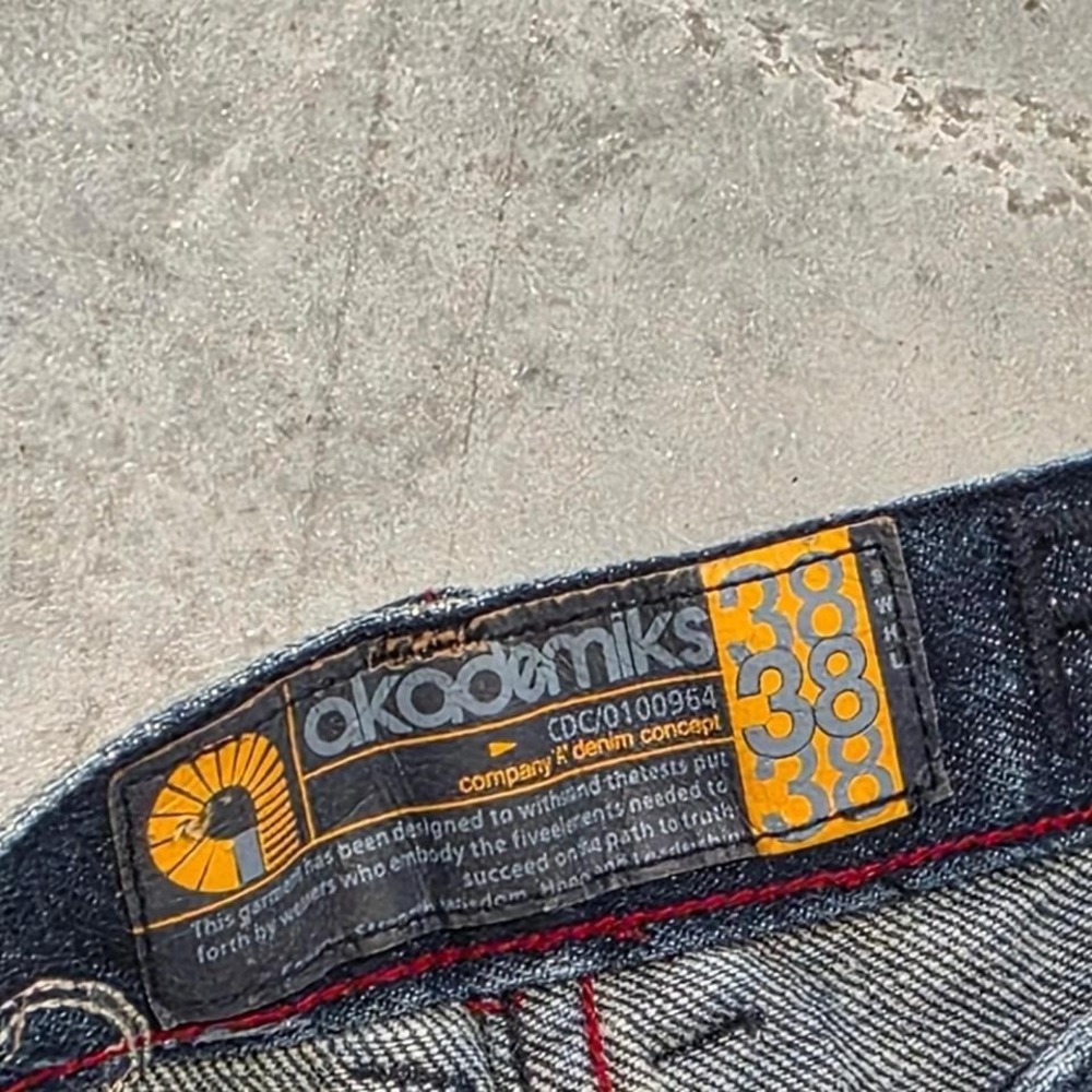 Vintage 90s 00s Alademiks Japanese Sashiko Dark wash denim jeans with stitching - Picture 3 of 5